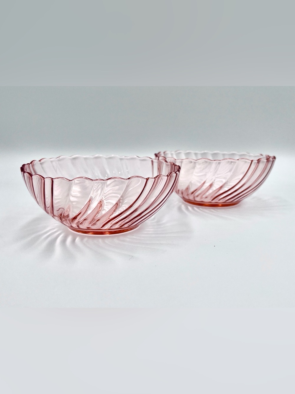 Vintage Arcoroc France Rosaline Pink Swirl Glass Dessert Bowls - (Set of 2)